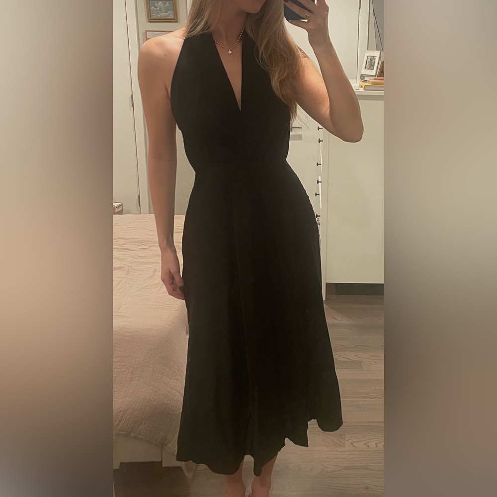 Zara Linen Blend Black Halter Dress - M
